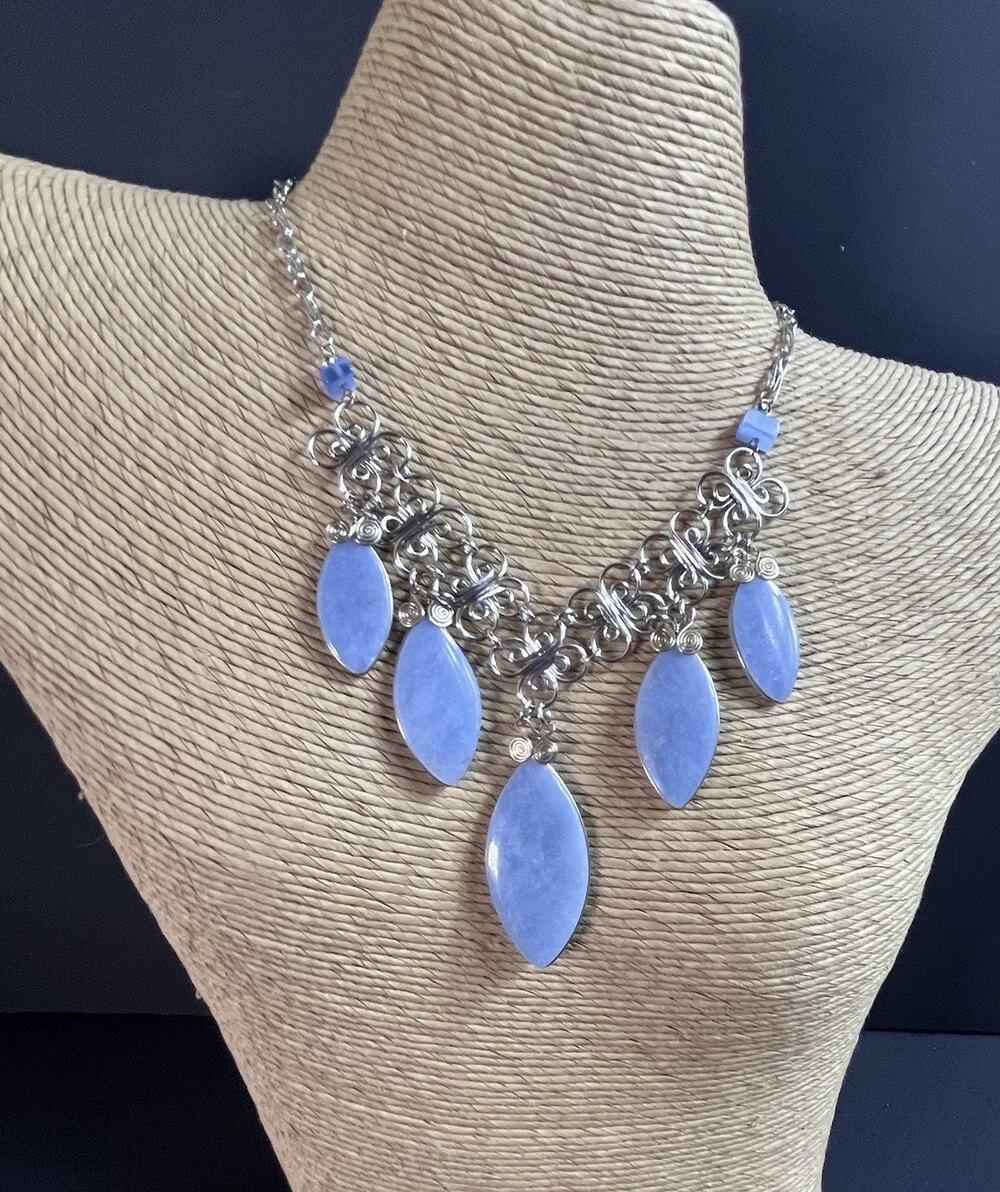 Angelite Natural Stone Chakana Necklace Handmade in Peru 05 Stones
